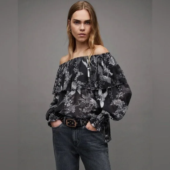 🆕 ALL SAINTS Liza Peggy Top Off The Shoulder Blouse - Picture 1 of 12